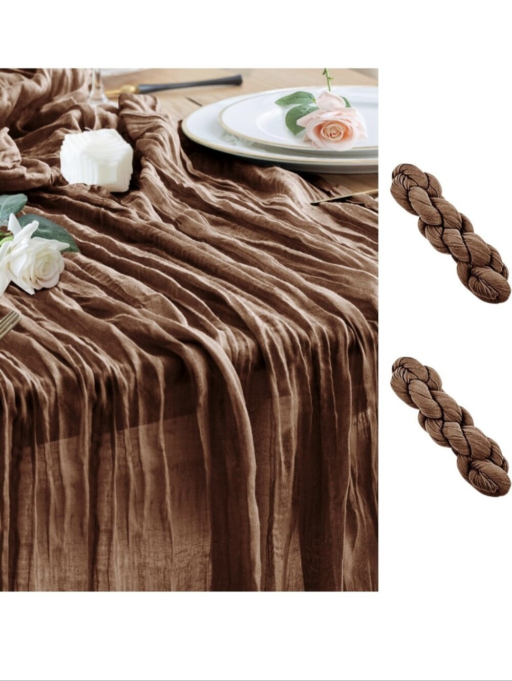 Cheesecloth Table Runner Brown 10FT Boho Gauze Runner, 120 Inch